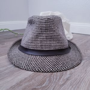Houndstooth Fedora Wool Blend Brown & Cream S/M